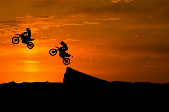 Off-road Moto Riding - sunset, silhouette, bike