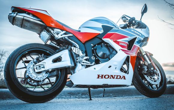Moto Tire - white and orange Honda sportbike