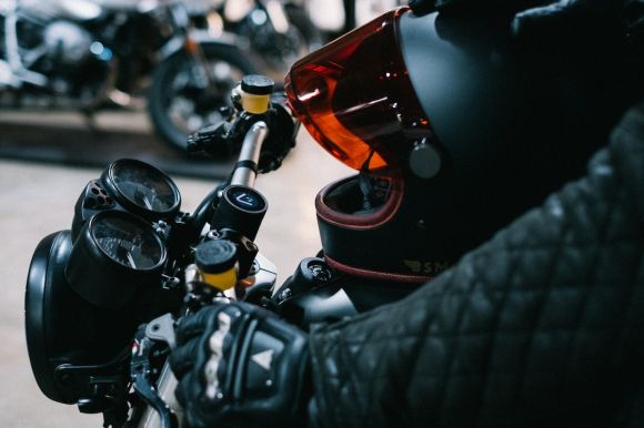 Moto Gloves - black and orange motorcycle helmet