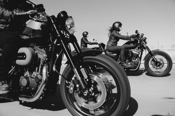 Emergency Stops Motorcycle - black and white photo of people riding motorcycle