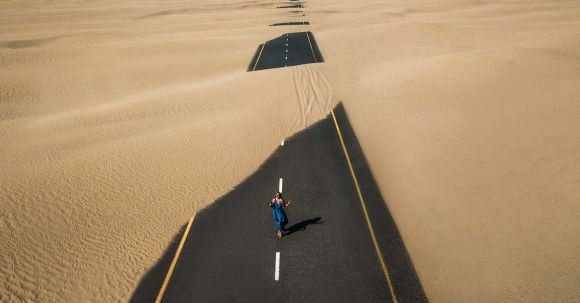 Off-road Mastery - Bird's Eye View Photography of Road in the Middle of Desert