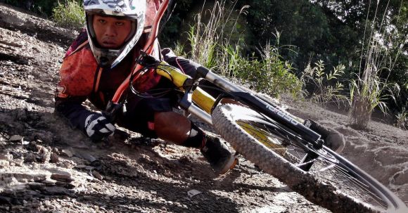 Off-road Biking. - Person on Yellow Mountain Bike