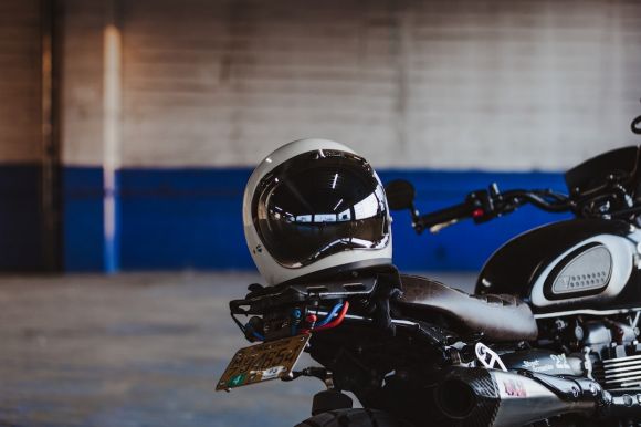 Moto Helmet - black and white sports bike