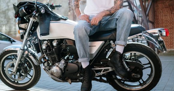 Motorcycle Socks - Tattooed Man Sitting on a Motorcycle